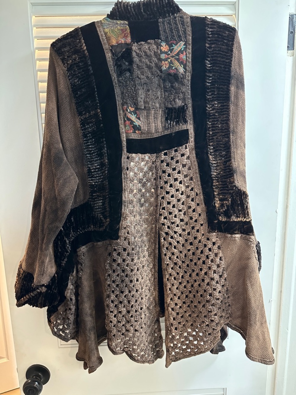 Vintage Sole Ballare Cardigan Women Brown Patchwork Boho Italy Velvet Whimsigoth - Picture 6 of 9